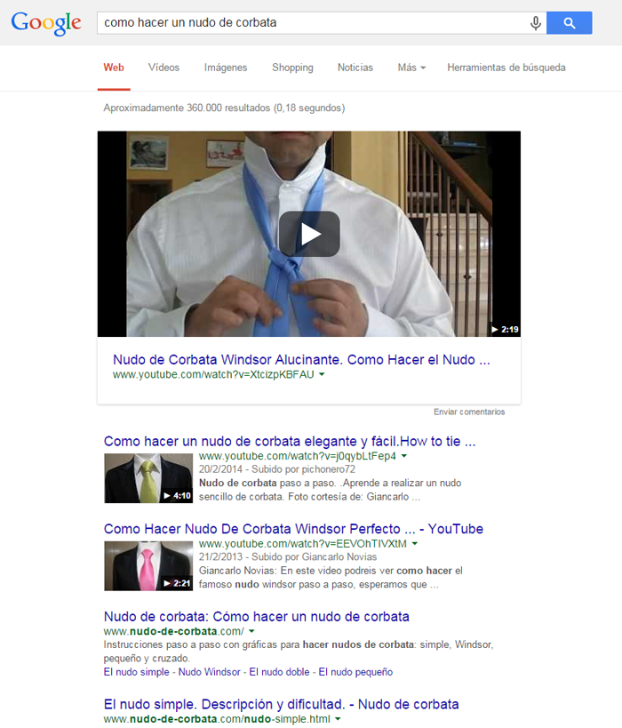 Ejemplo búsqueda de resultado por palabra clave